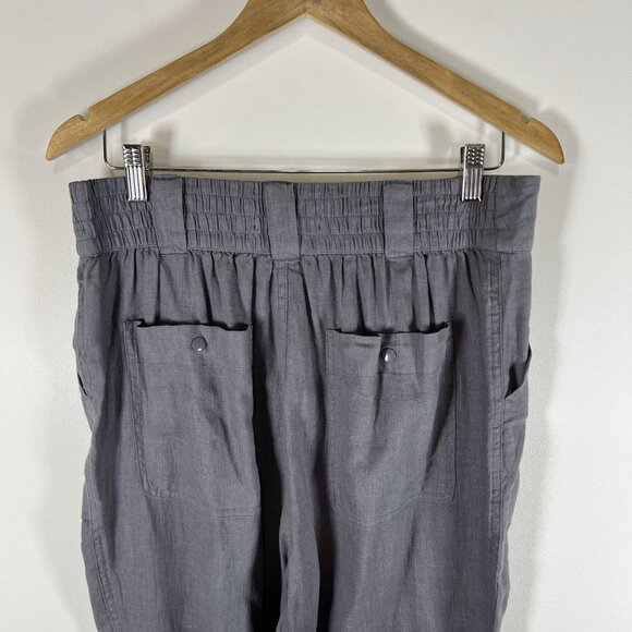 Tahari Linen Pants Size Medium Gray Pockets High Rise Stretch Waist Lagenlook - Picture 6 of 7